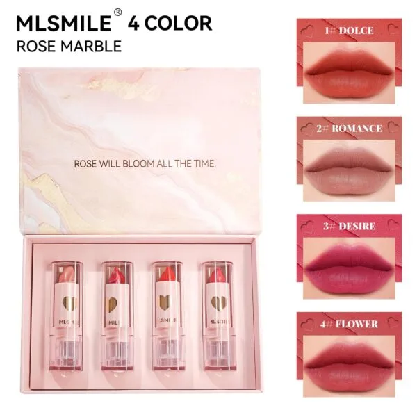 MLSMILE 4 Marbled Lipstick Gift Set Velvet Matte Moisturizing Moisturizing Easy Color Lipstick