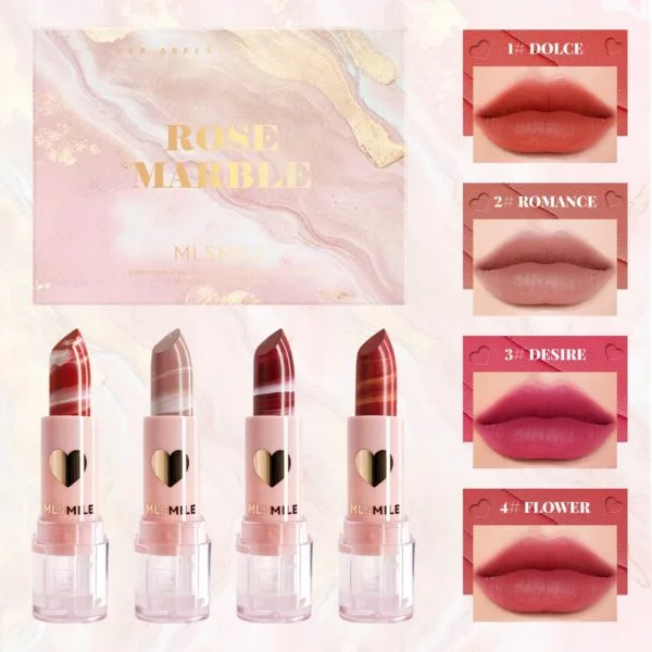 MLSMILE 4 Marbled Lipstick Gift Set Velvet Matte Moisturizing Moisturizing Easy Color Lipstick - Image 4