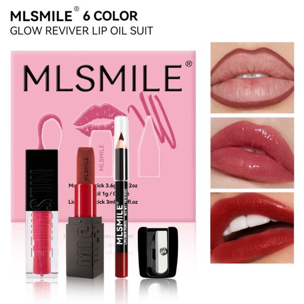 MLSMILE Makeup Set Matte Lipstick + Lip Glaze + Lip Liner + Roller 6 New Matching