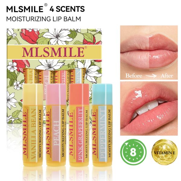 MLSMIILE4 Lip Balm Set Lip Care with Vitamin E Fruit Flavor Moisturizing Lipstick